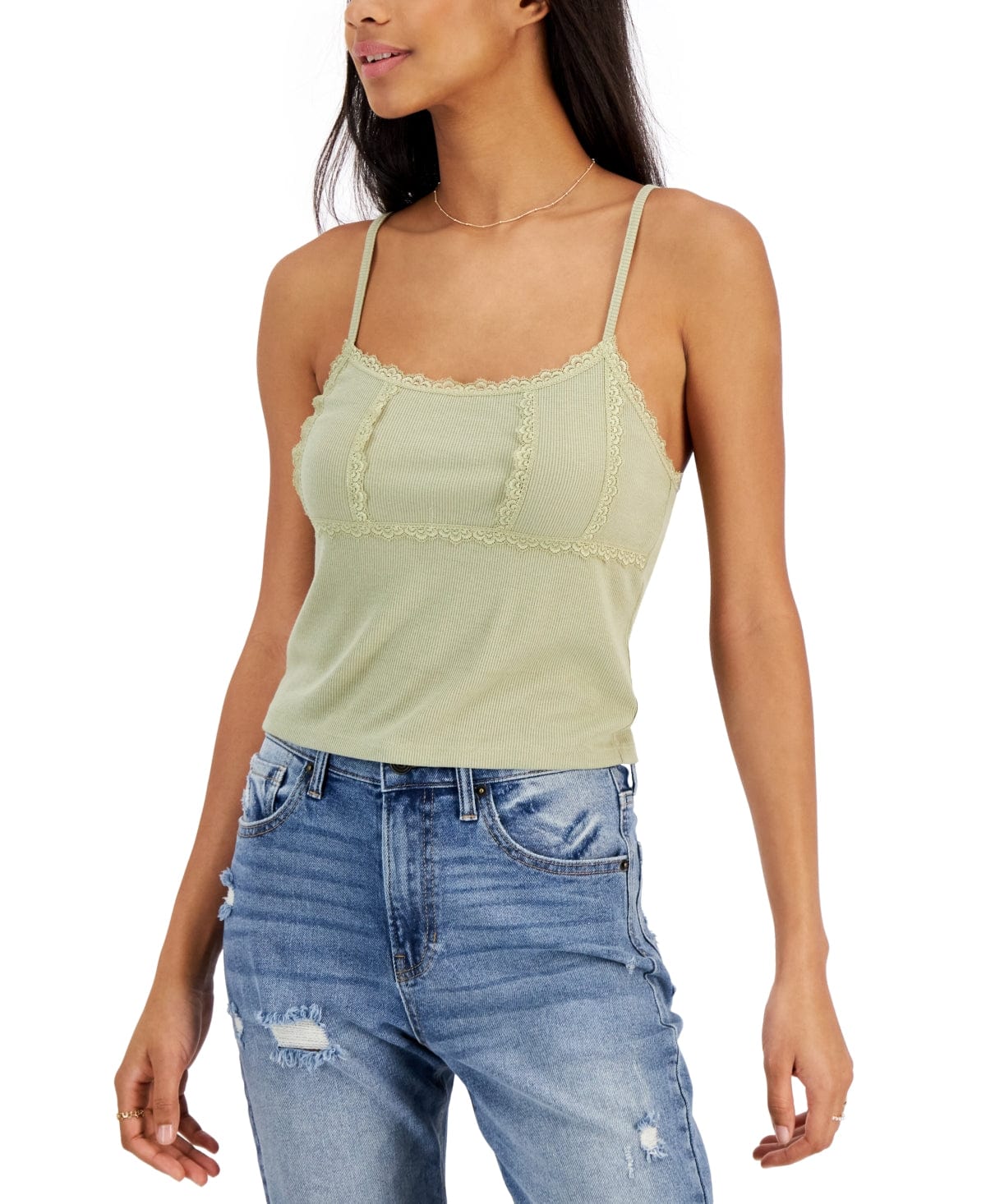 HIPPIE ROSE Womens Tops XL / Green HIPPIE ROSE - Juniors' Lace-Trim Ribbed Camisole Top