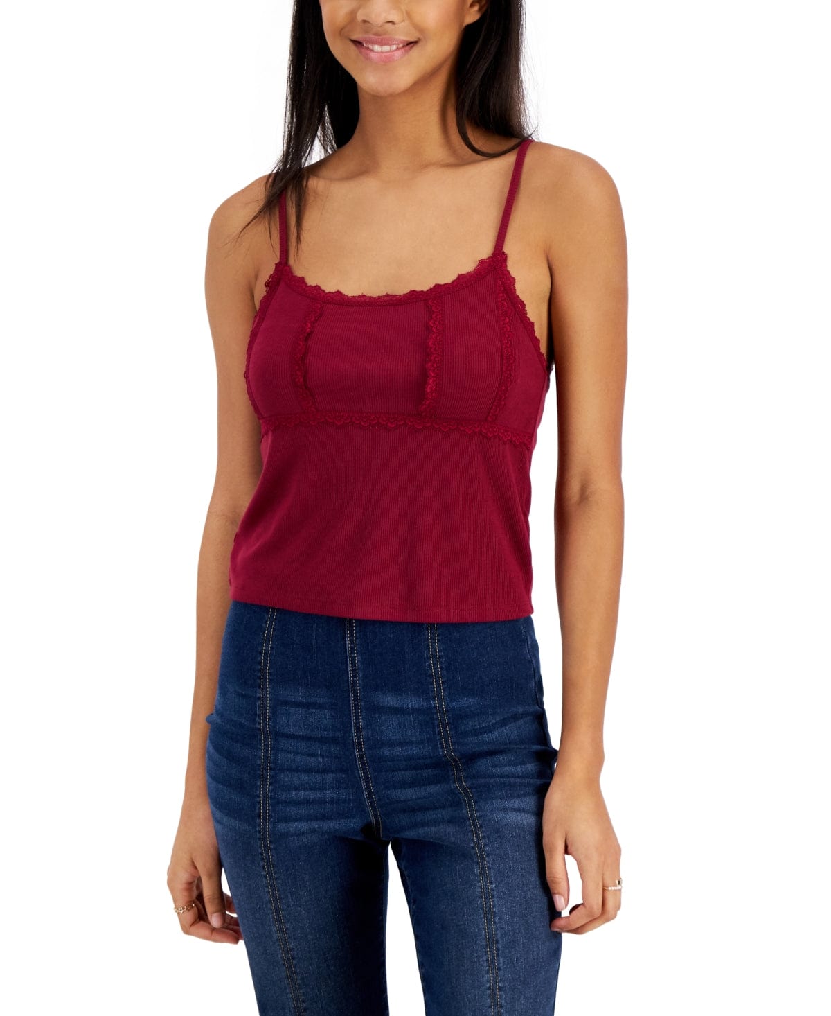 HIPPIE ROSE Womens Tops XL / Red HIPPIE ROSE - Juniors' Lace-Trim Ribbed Camisole Top