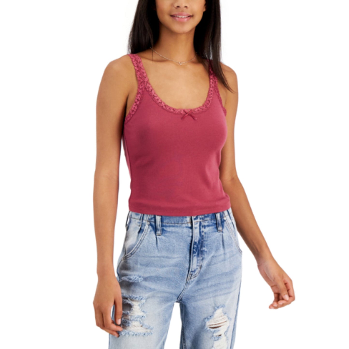 HIPPIE ROSE Womens Tops HIPPIE ROSE - Juniors' Lace-Trim Tank Top