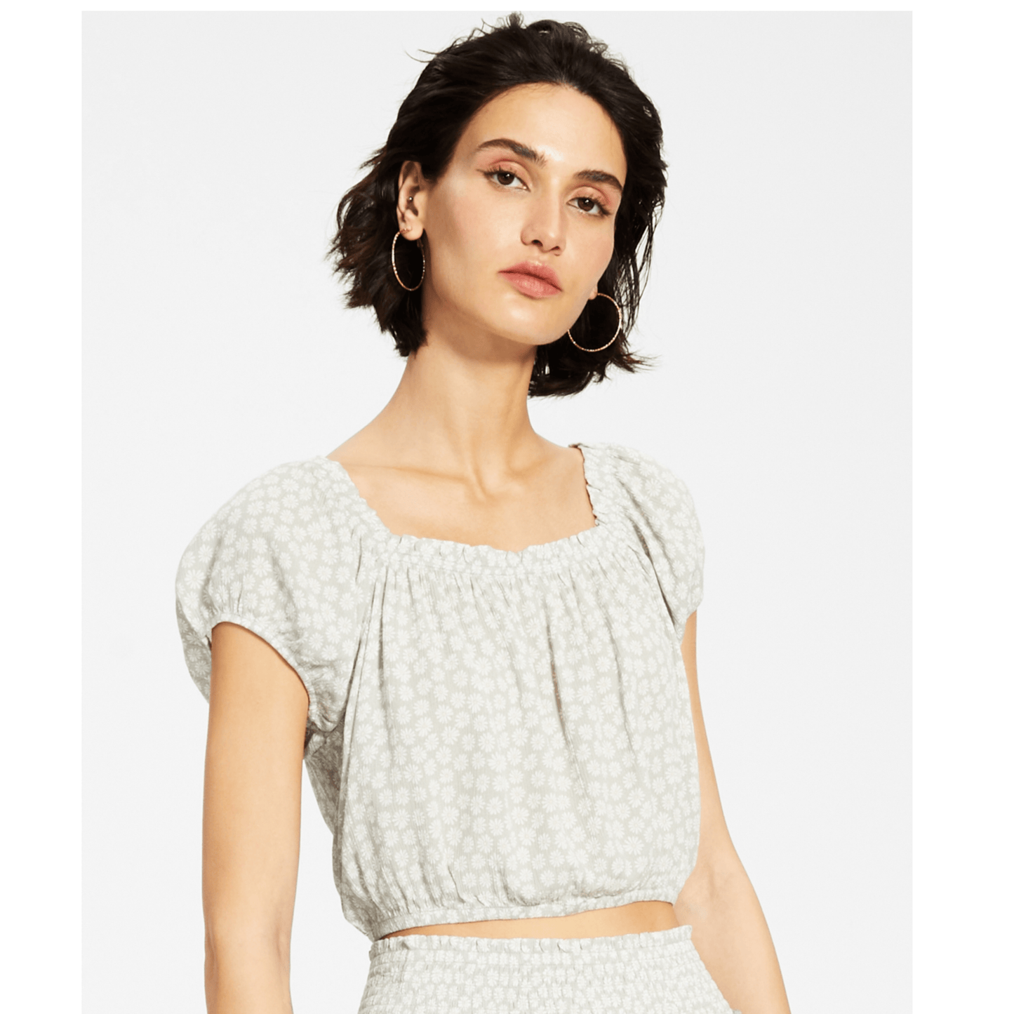 HIPPIE ROSE Womens Tops S / Multi-Color HIPPIE ROSE - Puff Sleeve  Crop Top