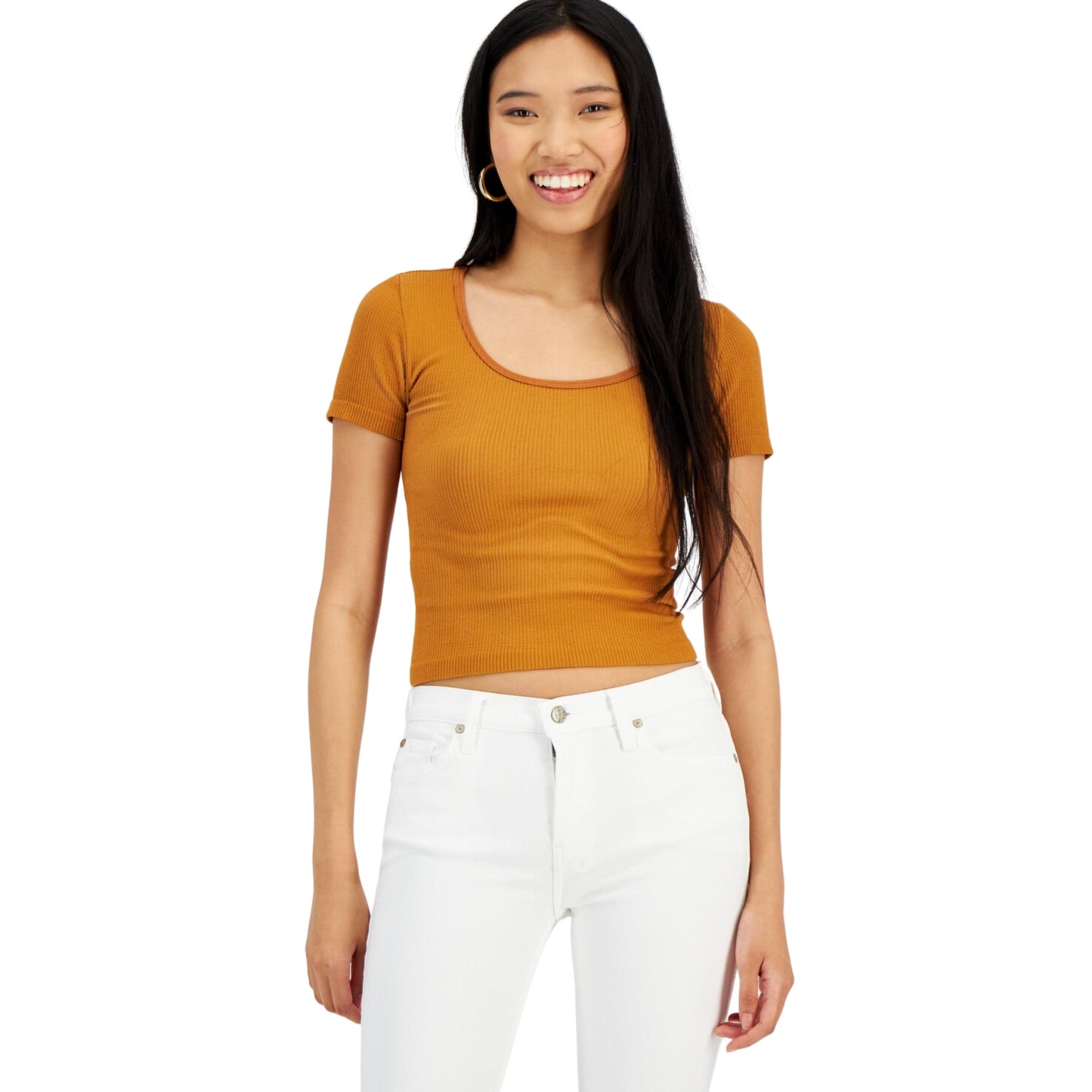 HIPPIE ROSE Womens Tops S / Brown HIPPIE ROSE - Scoop-Neck Seamless Short-Sleeve T-Shirt