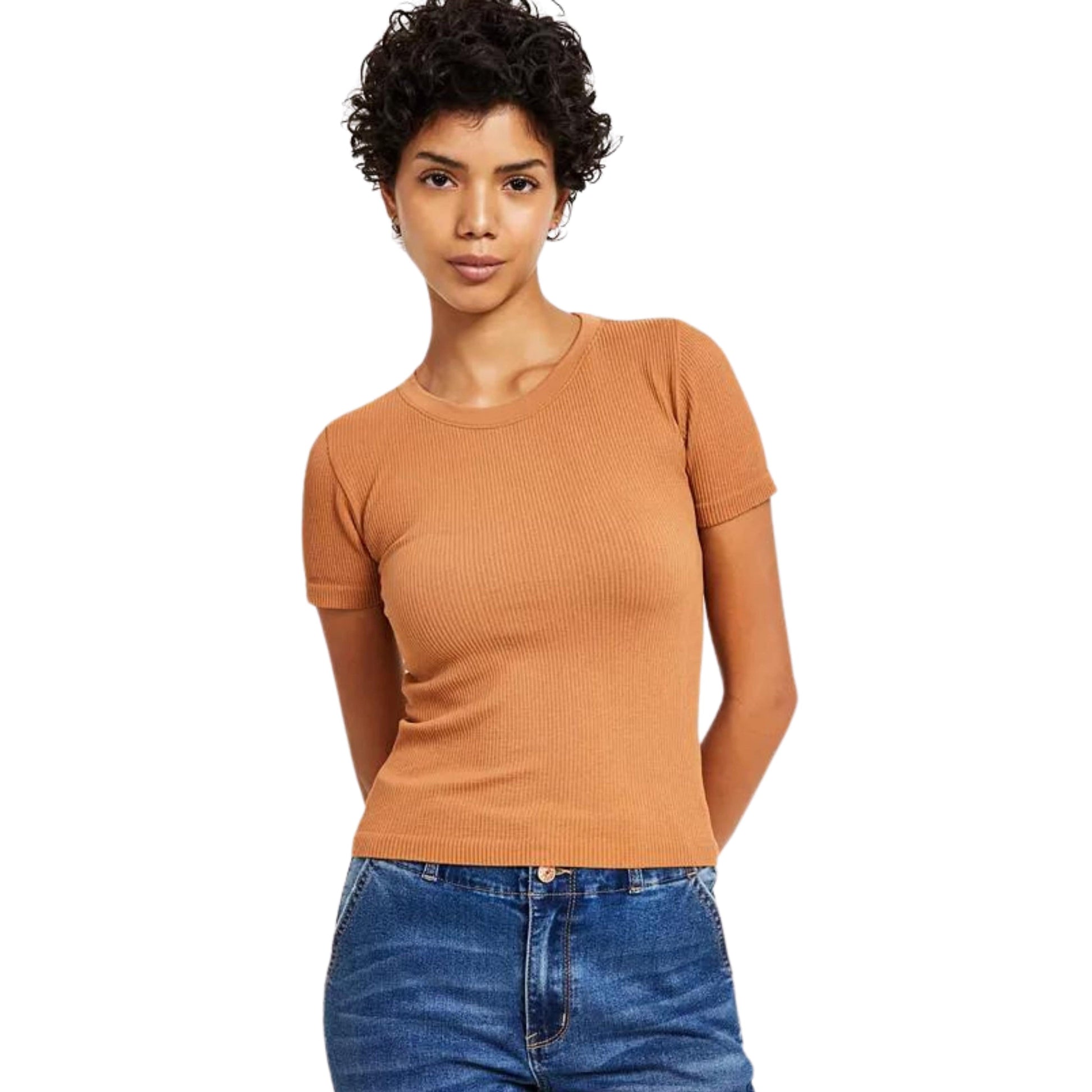 HIPPIE ROSE Womens Tops L / Brown HIPPIE ROSE - Seamless Crewneck T-Shirt