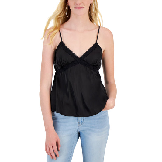 HIPPIE ROSE Womens Tops S / Black HIPPIE ROSE - Sleeveless Satin Lace-Trim Camisole Top