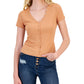 HIPPIE ROSE Womens Tops S / Orange HIPPIE ROSE - Snap-Front Short-Sleeve Henley T-Shirt