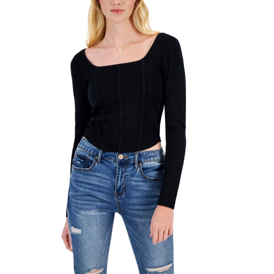 HIPPIE ROSE Womens Tops XS / Black HIPPIE ROSE - Square-Neck Corset Sweater Top