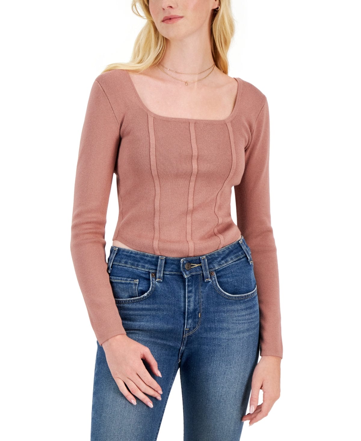 HIPPIE ROSE Womens Tops XS / Pink HIPPIE ROSE - Square-Neck Corset Sweater Top