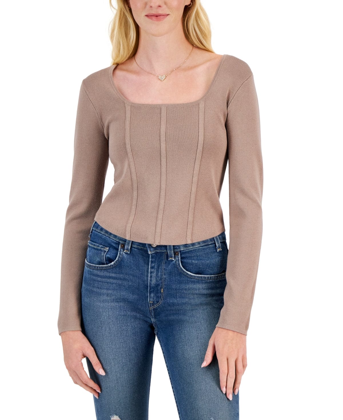 HIPPIE ROSE Womens Tops M / Brown HIPPIE ROSE - Square-Neck Corset Sweater Top