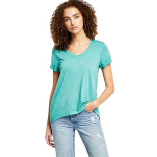 HIPPIE ROSE Womens Tops XS / Green HIPPIE ROSE - V-Neck Burnout Relaxed Fit T-Shirt