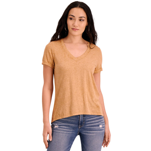 HIPPIE ROSE Womens Tops XS / Beige HIPPIE ROSE - V-Neck Burnout Relaxed Fit T-Shirt