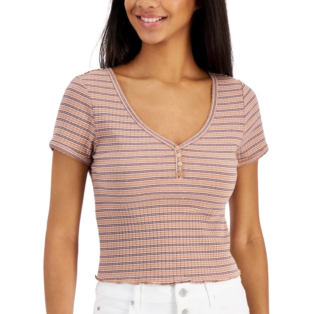 HIPPIE ROSE Womens Tops HIPPIE ROSE - V-neck Ribbed Henley Top