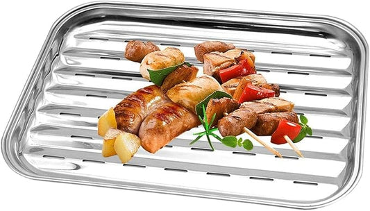 HOME DESIGN Barbecue & Accessories Silver HOME DESIGN - Stainless Steel Grill Pan, Rectangular Vegetable Grill