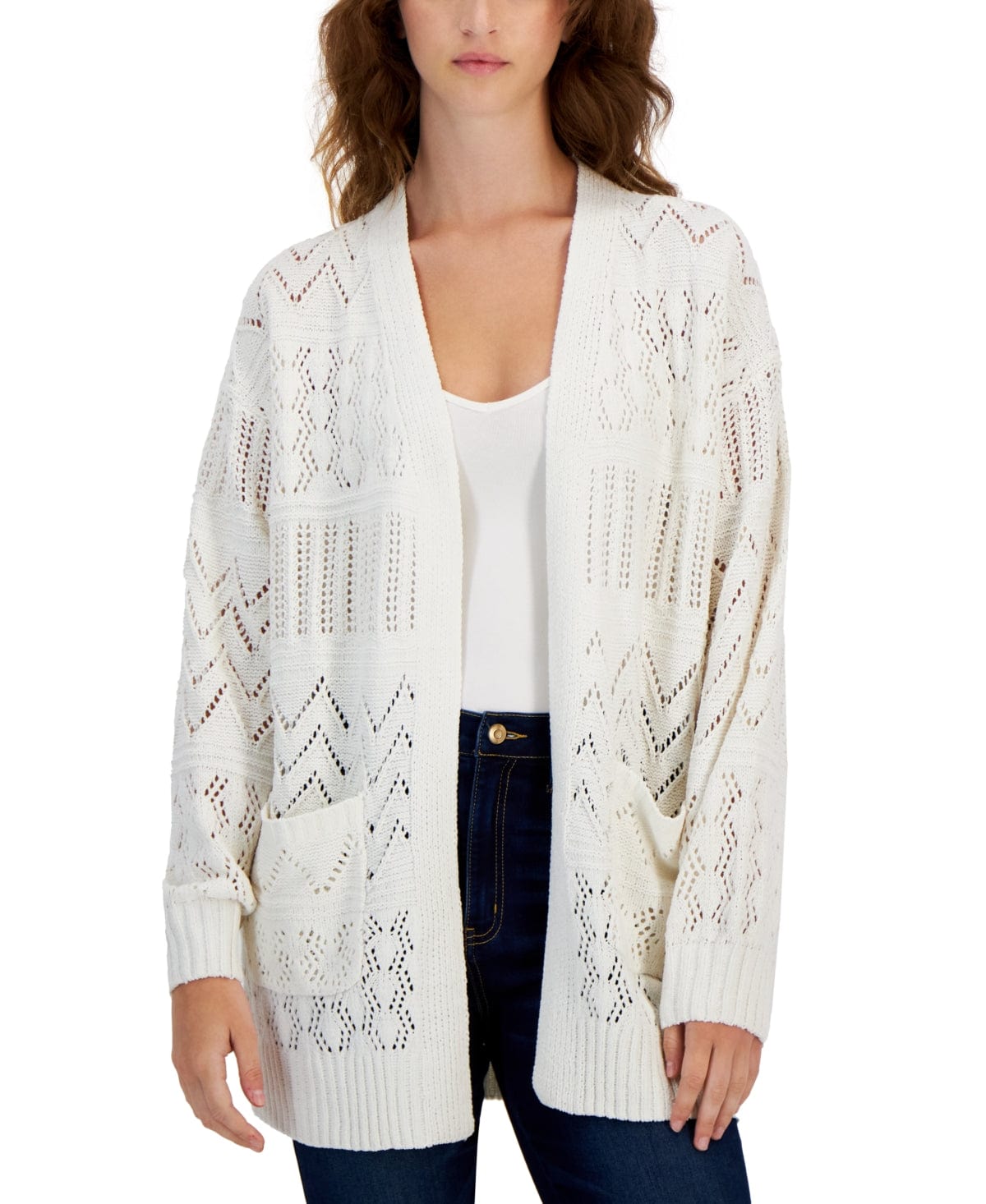 HOOKED UP Womens Jackets XS / White HOOKED UP - Cable Knit Pockets Cardigan Sweater