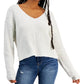 HOOKED UP Womens Tops L / White HOOKED UP -  Drop-Shoulder V-Neck Sweater