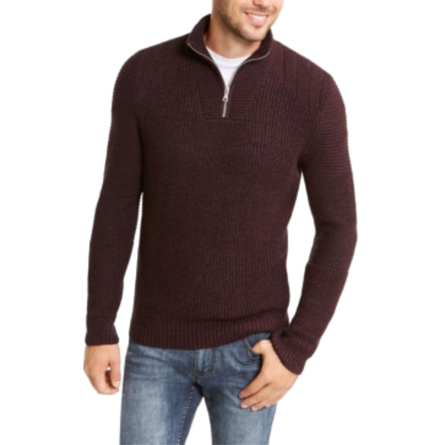 INC INTERNATIONAL CONCEPTS Mens Tops S / Purple INC - Long Sleeve Classic Fit Quarter-Zip Sweater