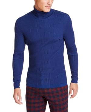 INC INTERNATIONAL CONCEPTS Mens Tops XXL / Dark Blue INC - Plaited Ribbed Knit Turtleneck Sweater