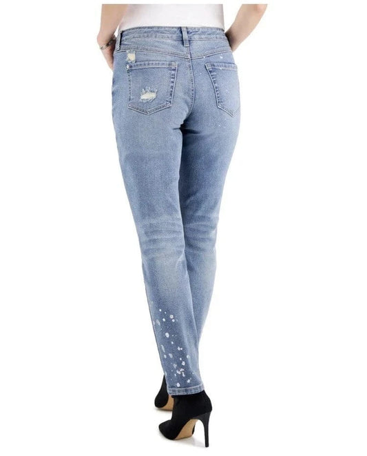 INC INTERNATIONAL CONCEPTS Womens Bottoms S / Blue INC INTERNATIONAL CONCEPTS - Paint-Splatter Mid-Rise Straight-Leg Pants
