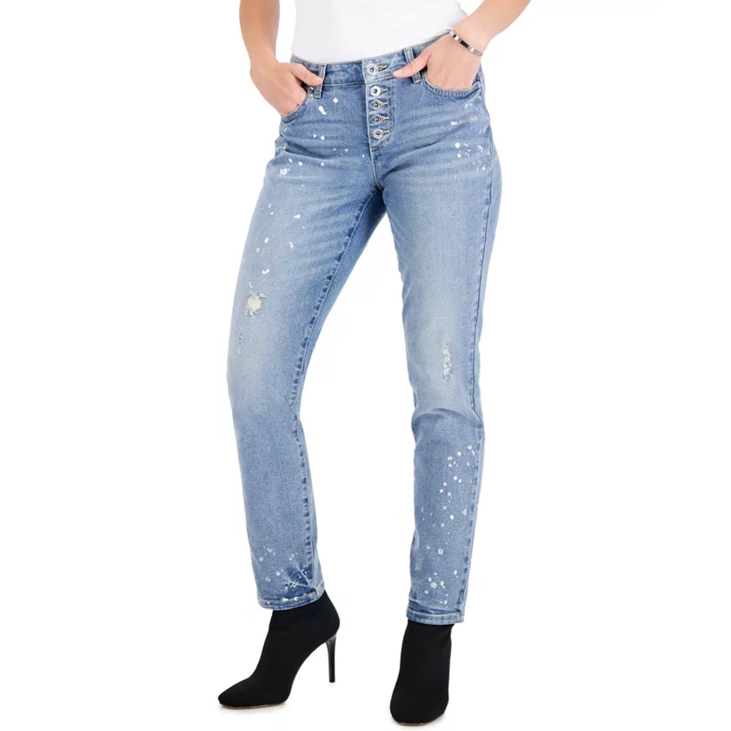 INC INTERNATIONAL CONCEPTS Womens Bottoms S / Blue INC INTERNATIONAL CONCEPTS - Paint-Splatter Mid-Rise Straight-Leg Pants