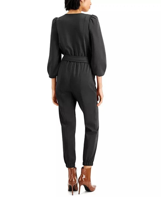 INC INTERNATIONAL CONCEPTS Womens Overall XS / Black INC - Zip-Front Belted Jumpsuit