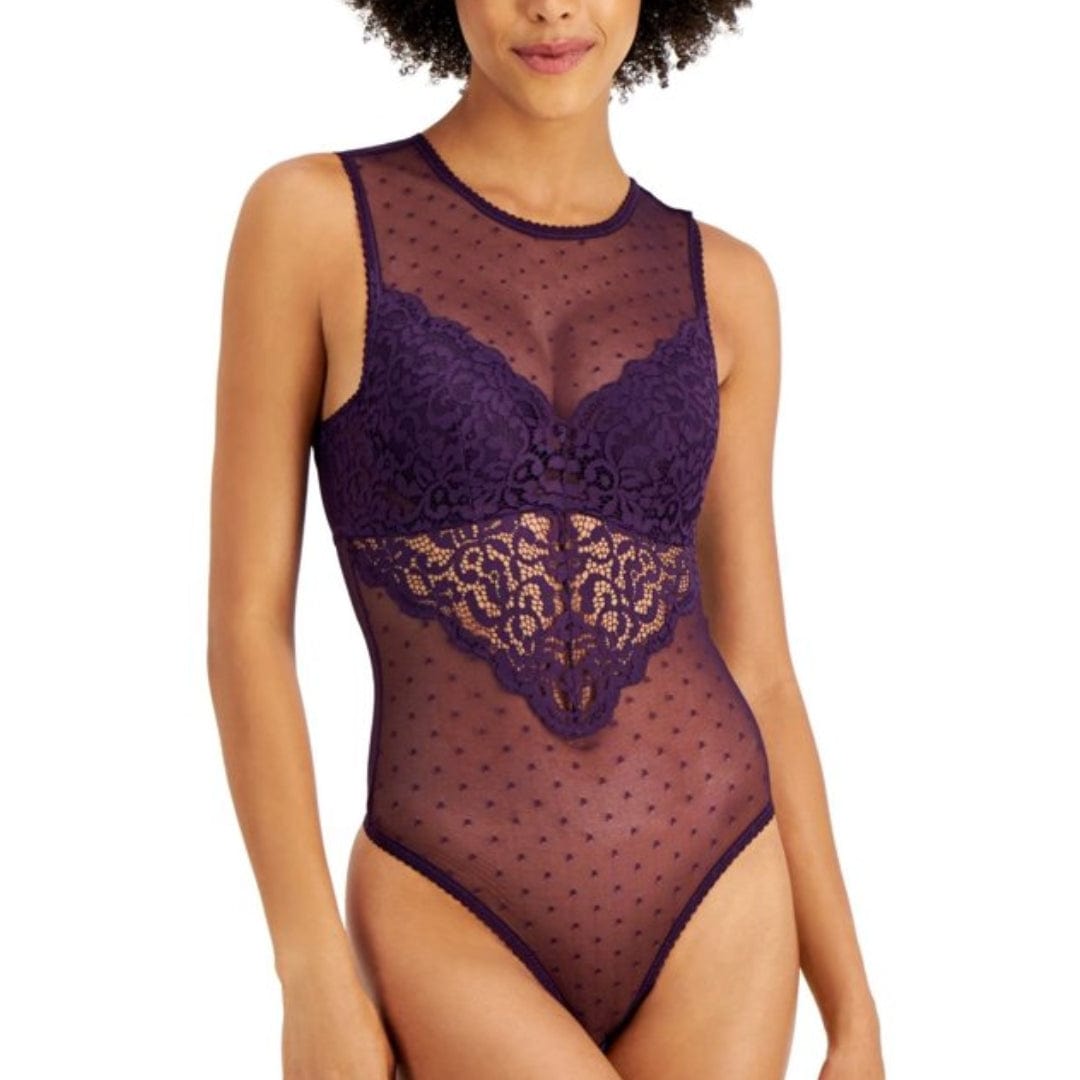 INC INTERNATIONAL CONCEPTS Womens Pajama XL / Purple INC - Cupped Swiss Dot Lingerie Thong Bodysuit