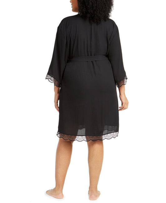 INC INTERNATIONAL CONCEPTS Womens Pajama XXL / Black INC - Lace-Trim Chiffon Wrap Robe