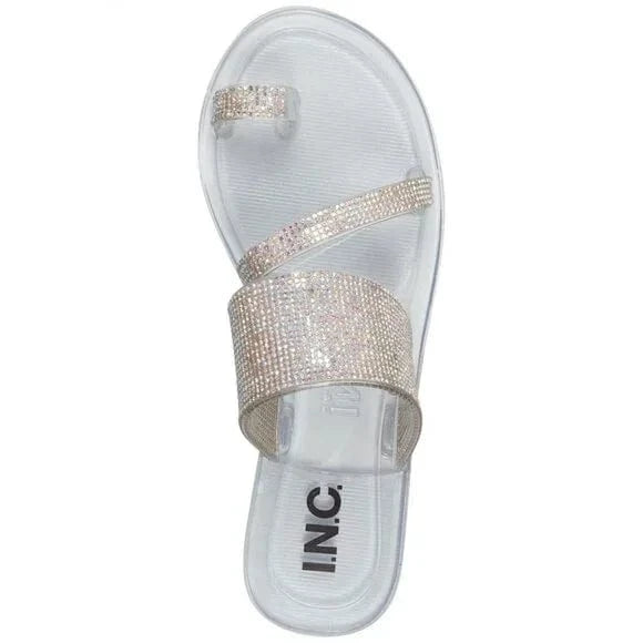 INC INTERNATIONAL CONCEPTS Womens Shoes 41.5 / Silver INC INTERNATIONAL CONCEPTS - Embellished Toe Loop Flat Slippers