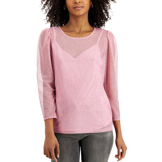 INC INTERNATIONAL CONCEPTS Womens Tops M / Pink INC - Glitter-Dot Mesh Top