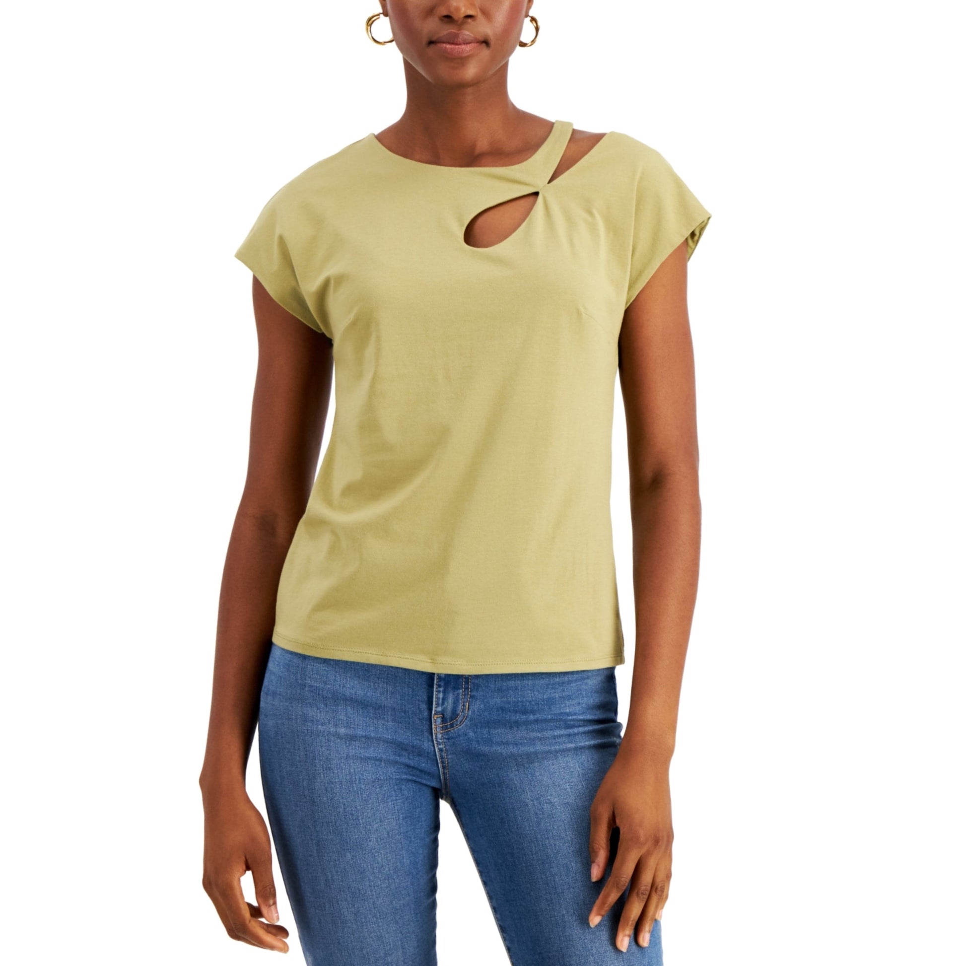 INC INTERNATIONAL CONCEPTS Womens Tops XS / Green INC INTERNATIONAL CONCEPTS - Green Stretch Short Sleeve Crew Neck Top