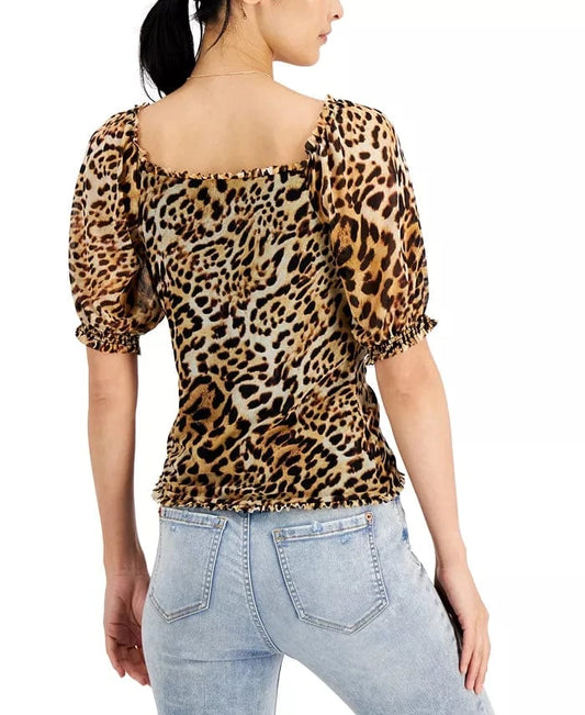 INC INTERNATIONAL CONCEPTS Womens Tops XS / Multi-Color INC INTERNATIONAL CONCEPTS - Puff-Sleeve Mesh Top,