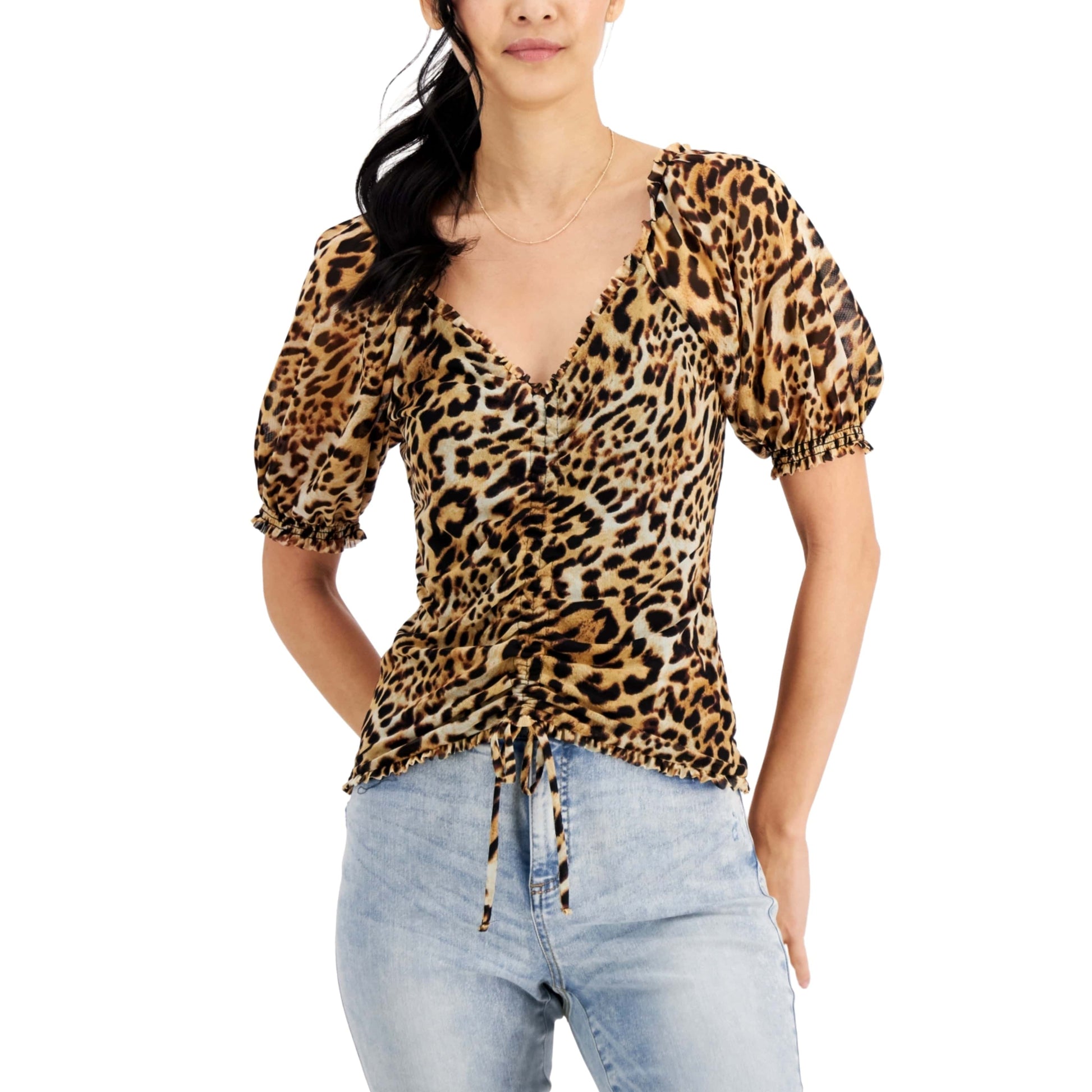 INC INTERNATIONAL CONCEPTS Womens Tops XS / Multi-Color INC INTERNATIONAL CONCEPTS - Puff-Sleeve Mesh Top,