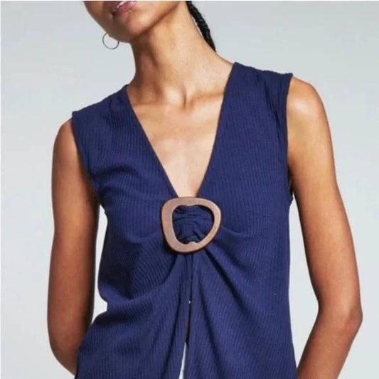INC INTERNATIONAL CONCEPTS Womens Tops M / Navy INC INTERNATIONAL CONCEPTS - Split-Front blouse