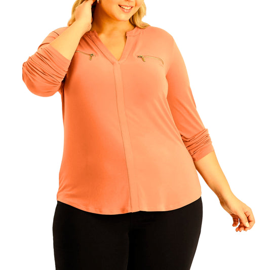 INC INTERNATIONAL CONCEPTS Womens Tops XL / Coral INC -  Plus Size Zip-Pocket Top