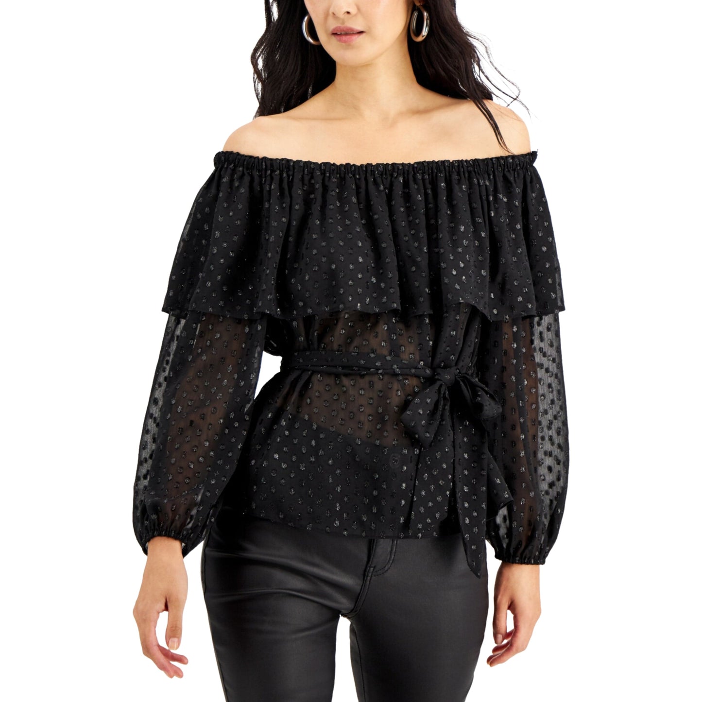 INC INTERNATIONAL CONCEPTS Womens Tops XS / Black INC - Ruffled Off the Shoulder Top