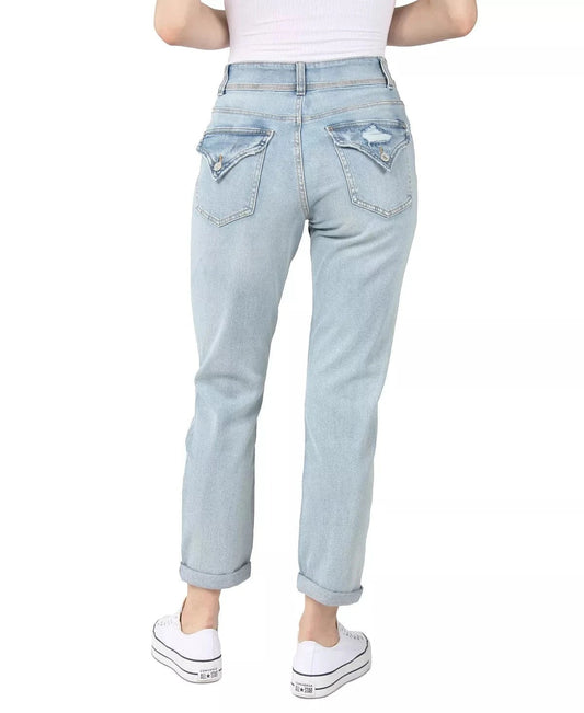 INDIGO REIN Womens Bottoms INDIGO REIN -  Destructed Double-Button Mom Jeans