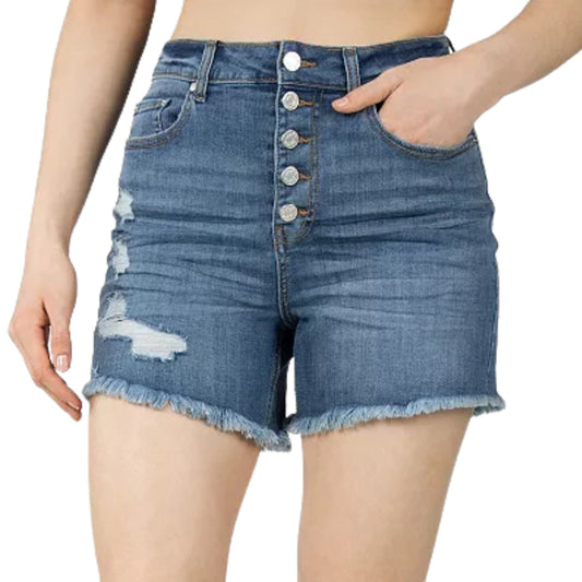 INDIGO REIN Womens Bottoms INDIGO REIN - Exposed-Button Fly Jean Shorts