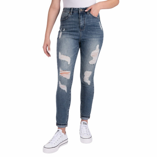 INDIGO REIN Womens Bottoms L / Blue / 30 INDIGO REIN - High-Rise Ripped Skinny Jeans Denim