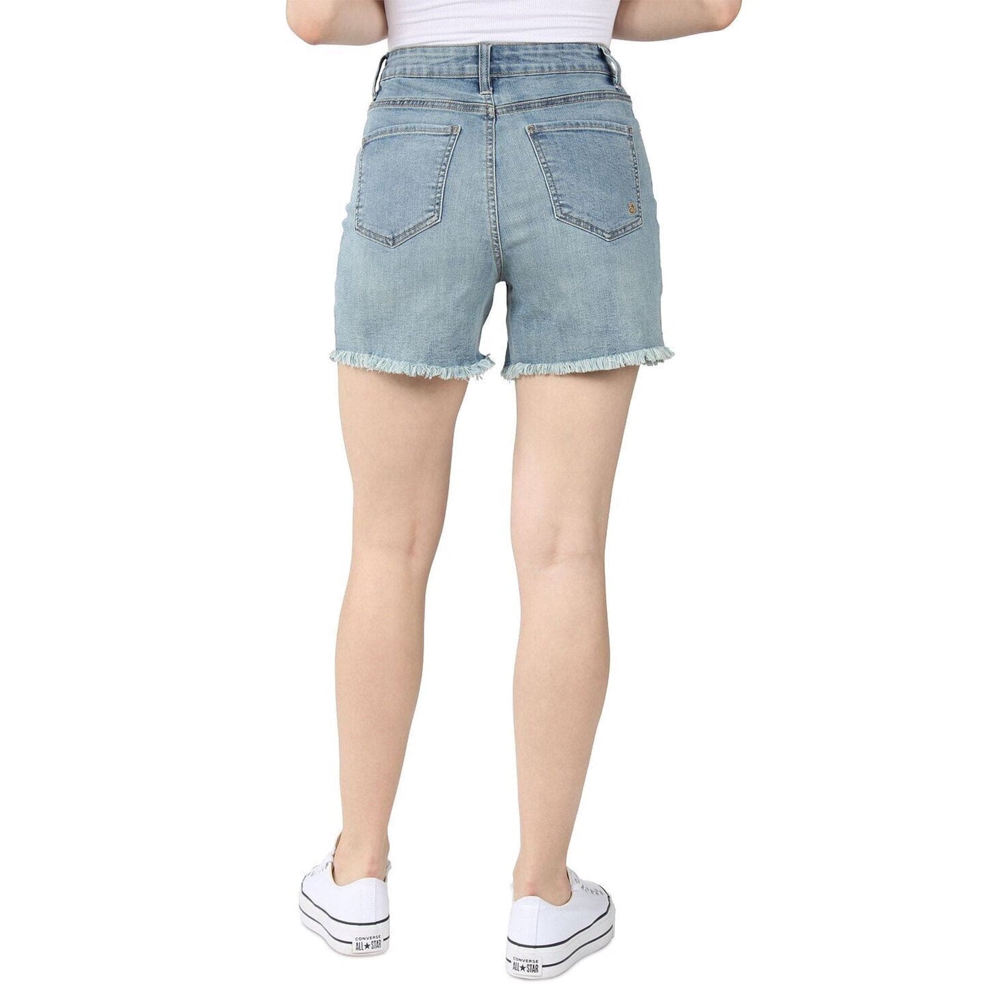 INDIGO REIN Womens Bottoms XS / Blue / 23 INDIGO REIN - Light-Wash Ultra-High-Rise Cutoff Shorts