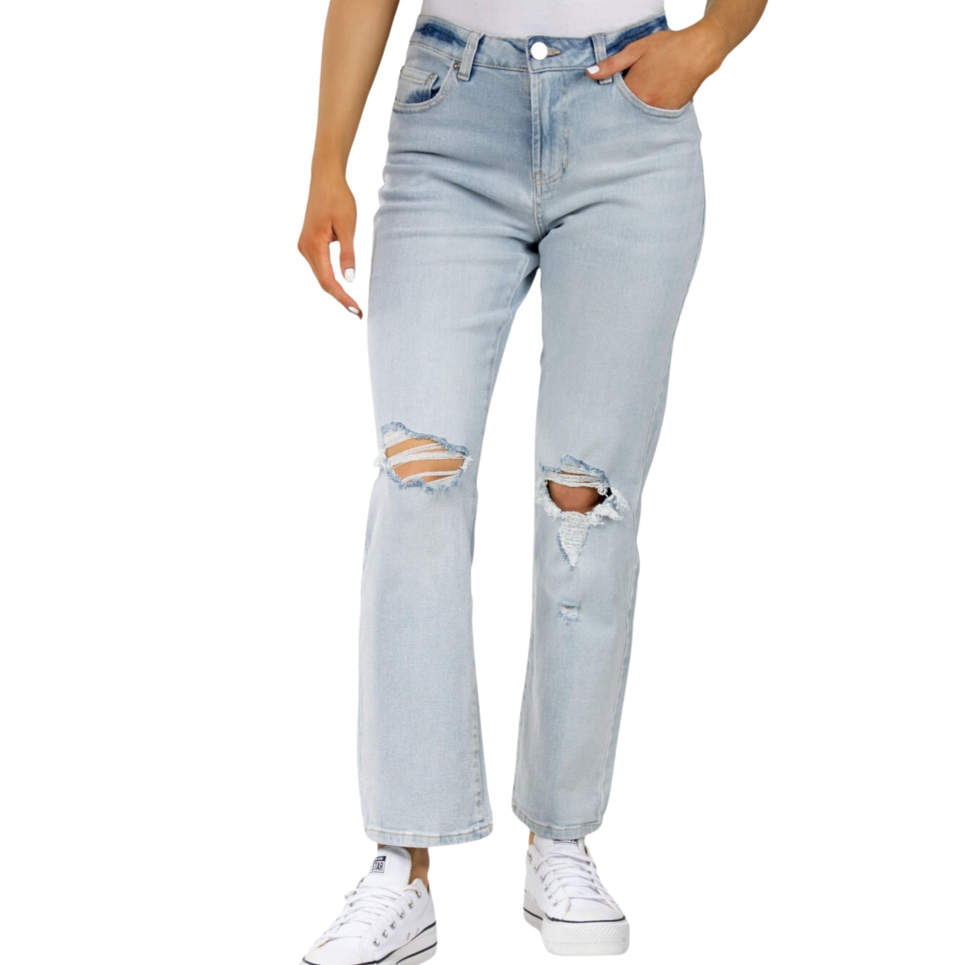 INDIGO REIN Womens Bottoms XS / Light Blue INDIGO REIN - Ripped Jeans