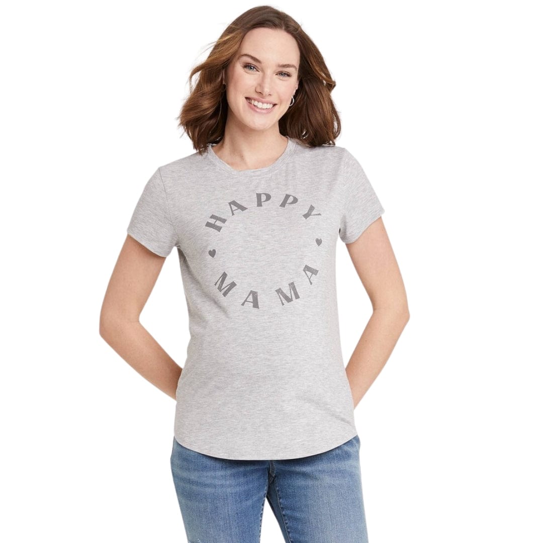 ISABEL MATERNITY Womens Tops S / Grey ISABEL MATERNITY - Happy Mama Graphic Maternity T-Shirt