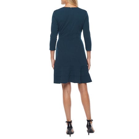 IVY + BLU Womens Dress M / Green IVY + BLU - 3/4 Sleeve Fit & Flare Dress