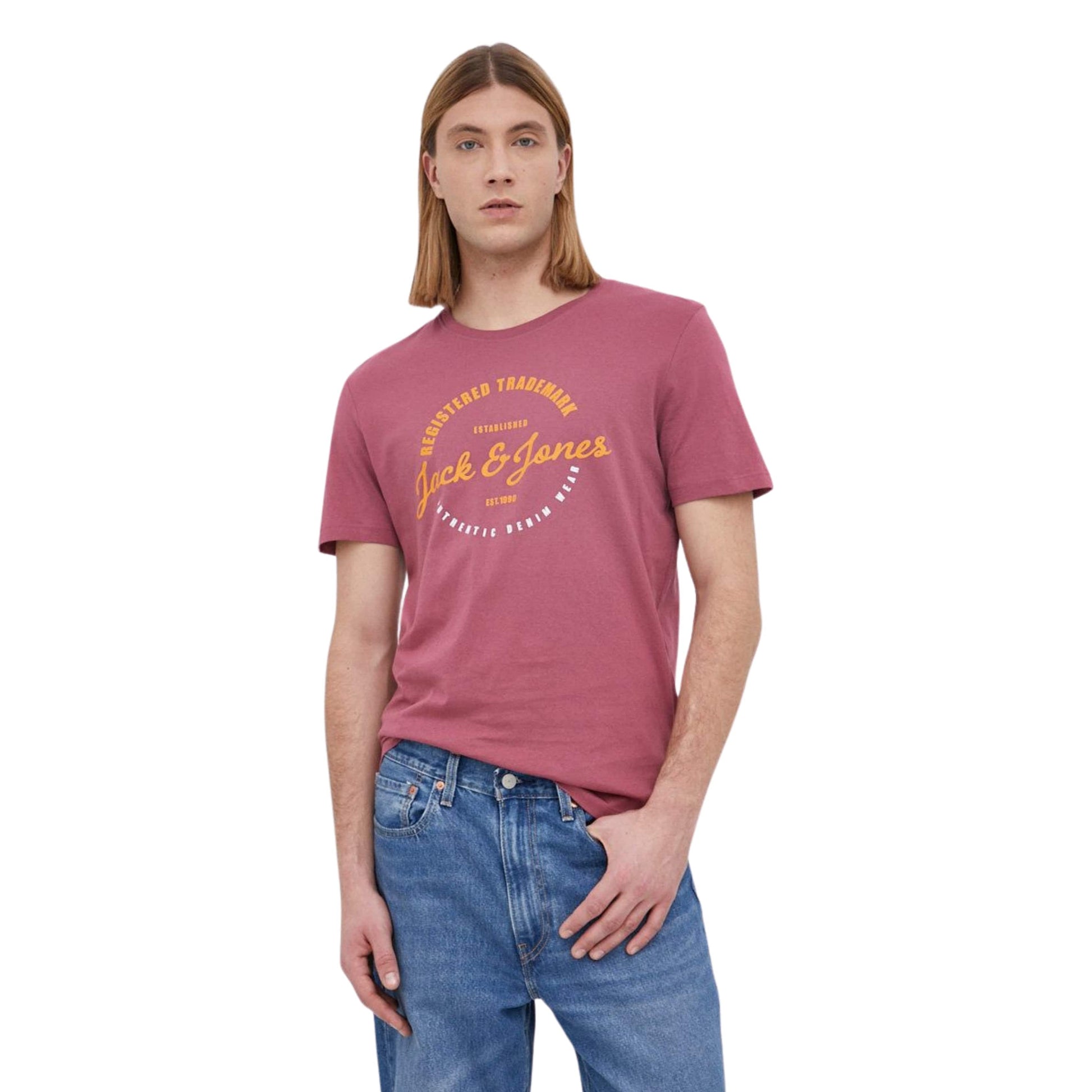 JACK & JONES Mens Tops S / Pink JACK & JONES - Fialov Barva t-shirt