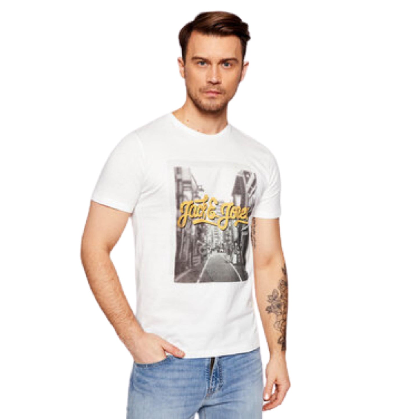 JACK & JONES Mens Tops M / White JACK & JONES - Graphic T-Shirt