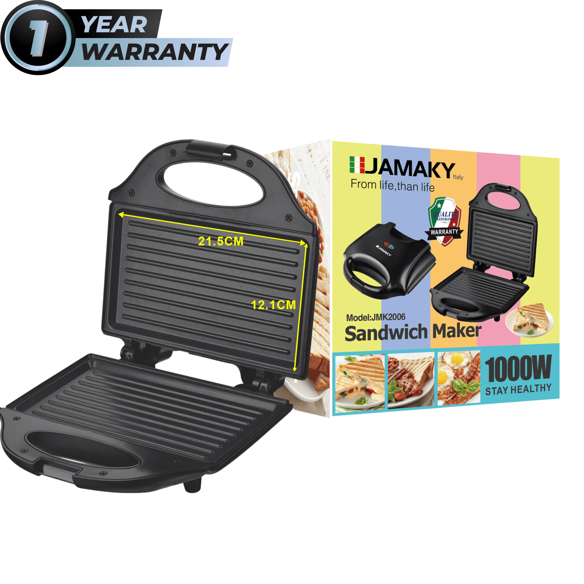 JAMAKY Kitchen Appliances 1000 W / Black JAMAKY - Sandwich Maker 1000W//different box