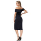 JASAMBAC Womens Dress M / Black JASAMBAC - Off Shoulder Midi Dress