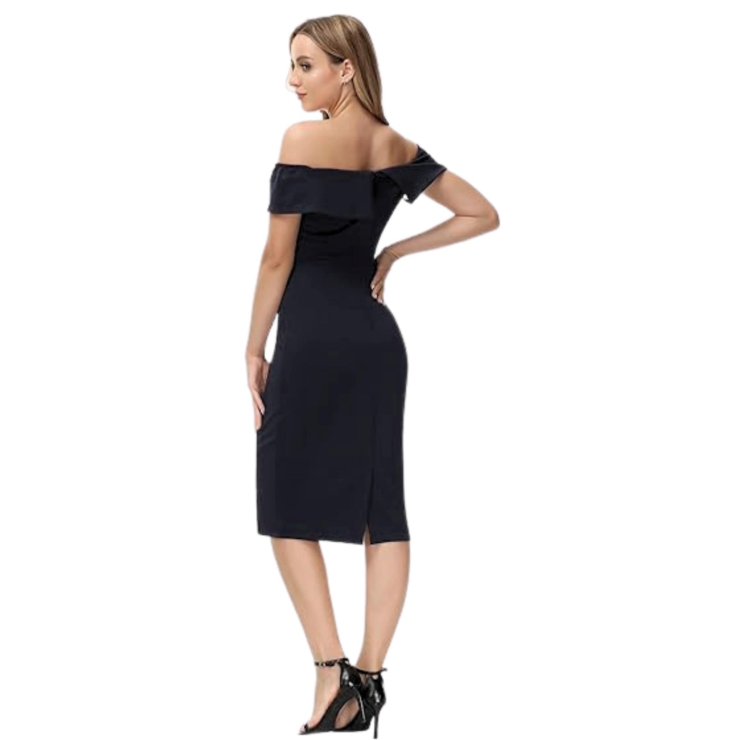 JASAMBAC Womens Dress M / Black JASAMBAC - Off Shoulder Midi Dress