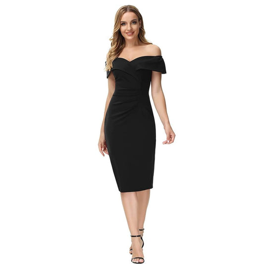 JASAMBAC Womens Dress M / Black JASAMBAC - Off Shoulder Midi Dress