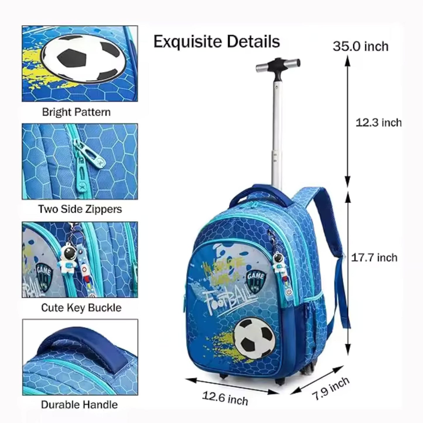 JASMINESTAR School Bags Blue JASMINESTAR - Football 3 in 1 Trolley Schoolbag