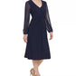 JESSICA HOWARD Womens Dress XL / Navy JESSICA HOWARD - Women's Chiffon-Sleeve Midi Dress