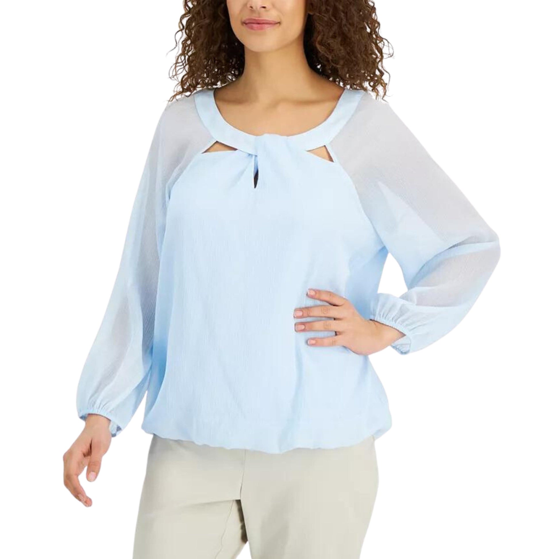 JM COLLECTION Womens Tops Petite S / Blue JM COLLECTION - Cutout Bubble-Hem Top