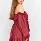 JOHN ZACK Womens Dress Petite S / Multi-Color JOHN ZACK - Off Shoulder Gingham Pattern Belted Mini Dress