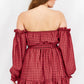 JOHN ZACK Womens Dress Petite S / Multi-Color JOHN ZACK - Off Shoulder Gingham Pattern Belted Mini Dress